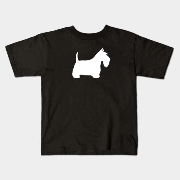 White Scottish Terrier Silhouette Scottie Dog Kids T-Shirt by Coffee Squirrel